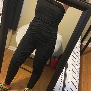 PrettyLittleThing Black Ruched Jumpsuit